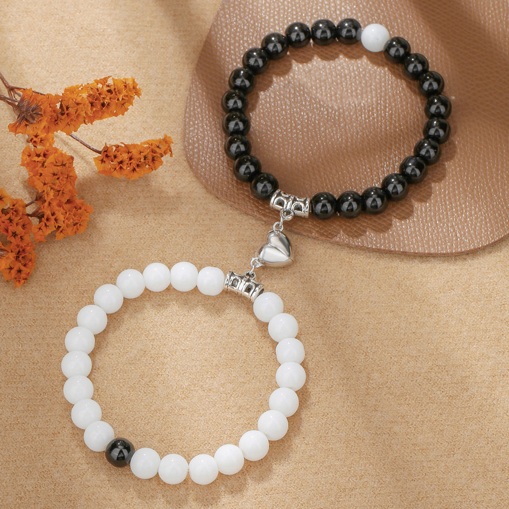 Black And White Love Magnet Suction Couple Bracelet Pair