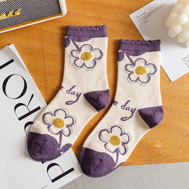 Purple Socks Women's Wool Cute College Style Warm