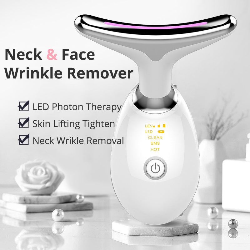 EMS Thermal Neck Lifting And Tighten Massager Electric Microcurrent Wrinkle Remover LED Photon Face Beauty Device For Woman - Fashioinista
