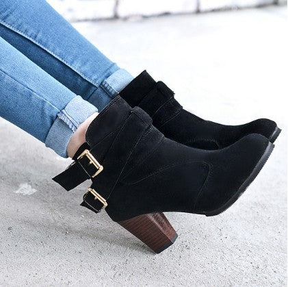 Winter Autumn Leather Casual Women High Heels Pumps Warm Ankle Boots - Fashioinista