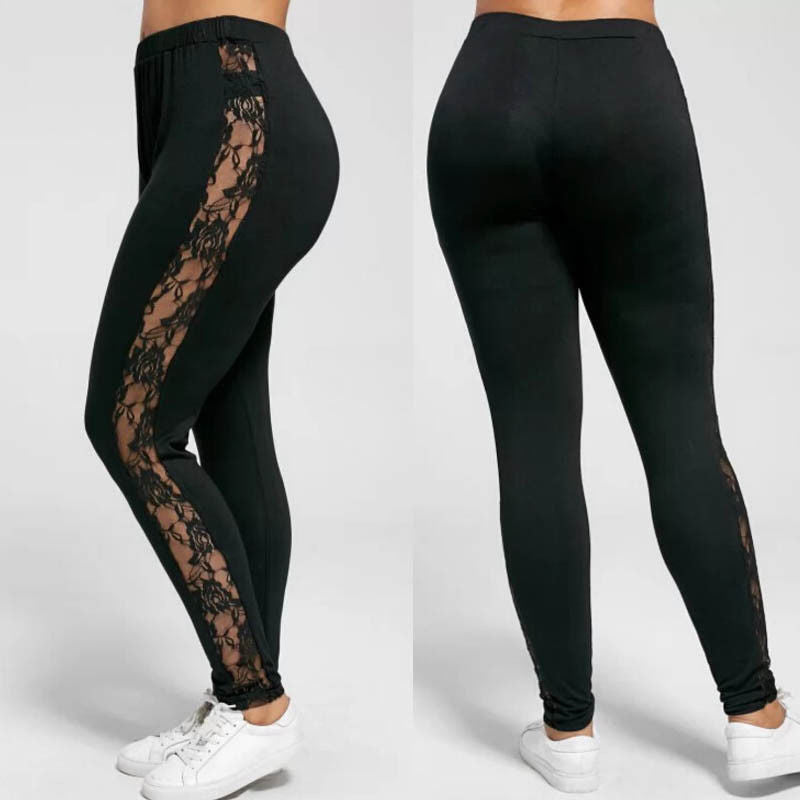 Plus Size Sexy Women Holllow Out Lace Leggings - Fashioinista