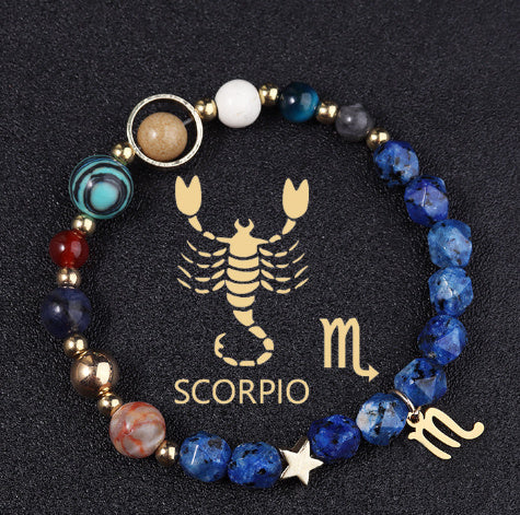 Twelve Constellations Bracelets Natural Stone Cut Surface Hemp Stone Eight Planets