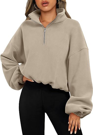 Loose Sport Pullover Hoodie Women Winter Solid Color Zipper Stand Collar Sweatshirt Thick Warm Clothing - Fashioinista