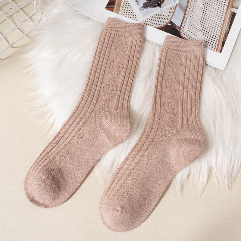 Double Needle Wool Warm Mid-calf Socks