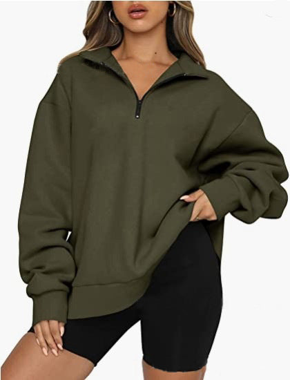 Women Sweatshirts Zip Turndown Collar Loose Casual Tops Clothes - Fashioinista