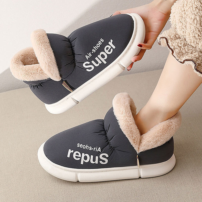 Warm House Shoes Plush Fleece High Back Heel Slippers Home Winter Warm Couple Shoes - Fashioinista