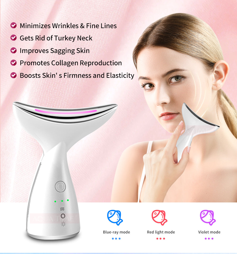 EMS Microcurrent Neck Face Beauty Device With 3 Colors LED Photon Therapy Skin Tighten Reduce Double Chin Face Lifting Devices - Fashioinista