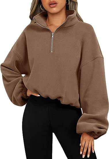 Loose Sport Pullover Hoodie Women Winter Solid Color Zipper Stand Collar Sweatshirt Thick Warm Clothing - Fashioinista