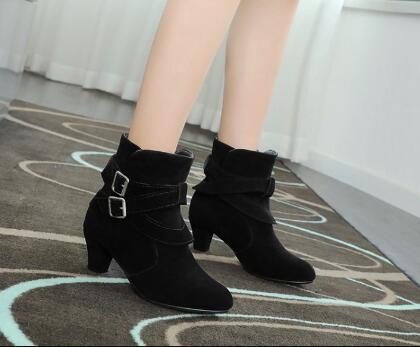 Winter Autumn Leather Casual Women High Heels Pumps Warm Ankle Boots - Fashioinista