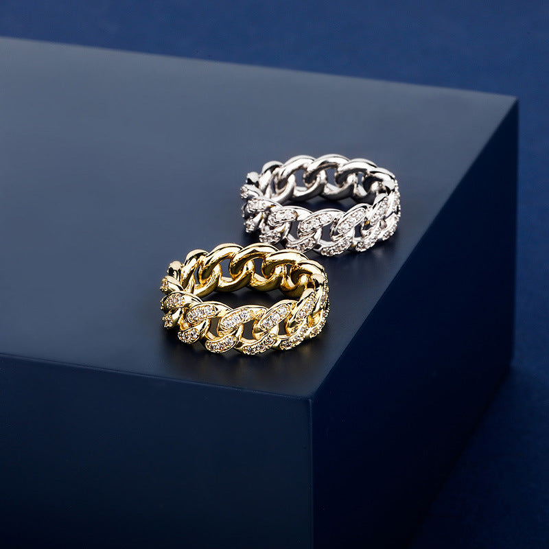 Cuban Chain Ring Inset Zircon Plating Hip Hop Rings For Men And Women