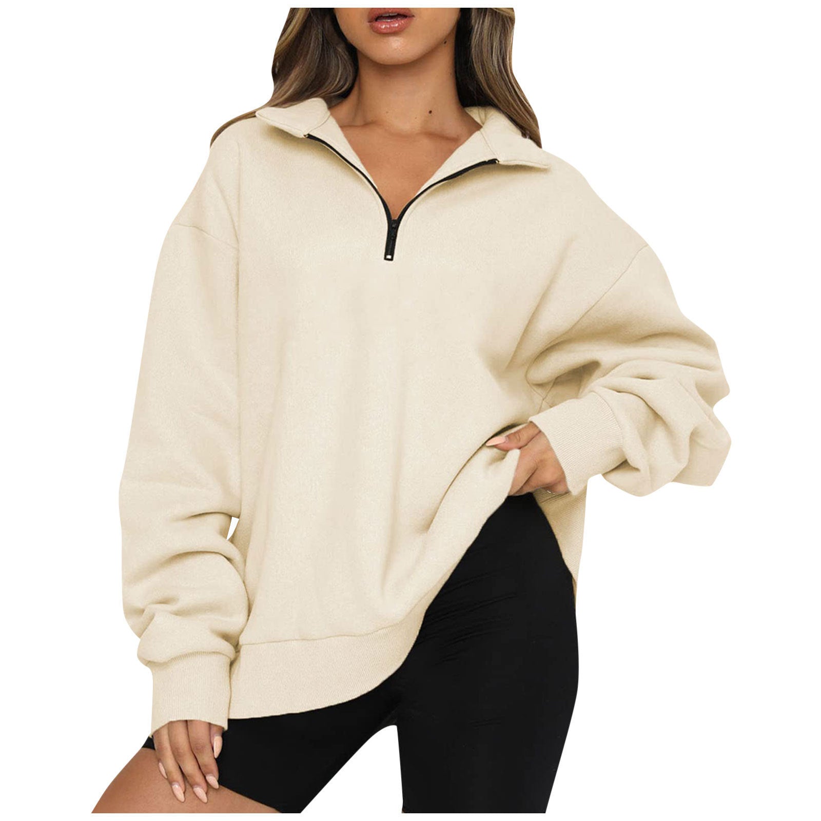 Women Sweatshirts Zip Turndown Collar Loose Casual Tops Clothes - Fashioinista