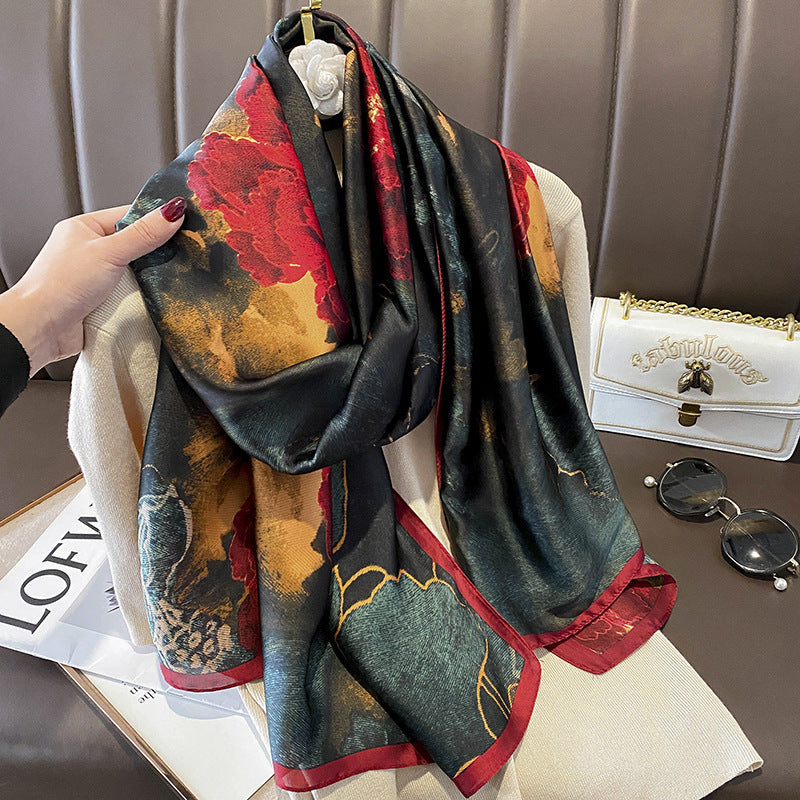 Flower Lightweight Sunscreen Imitated Silk Scarves - Fashioinista