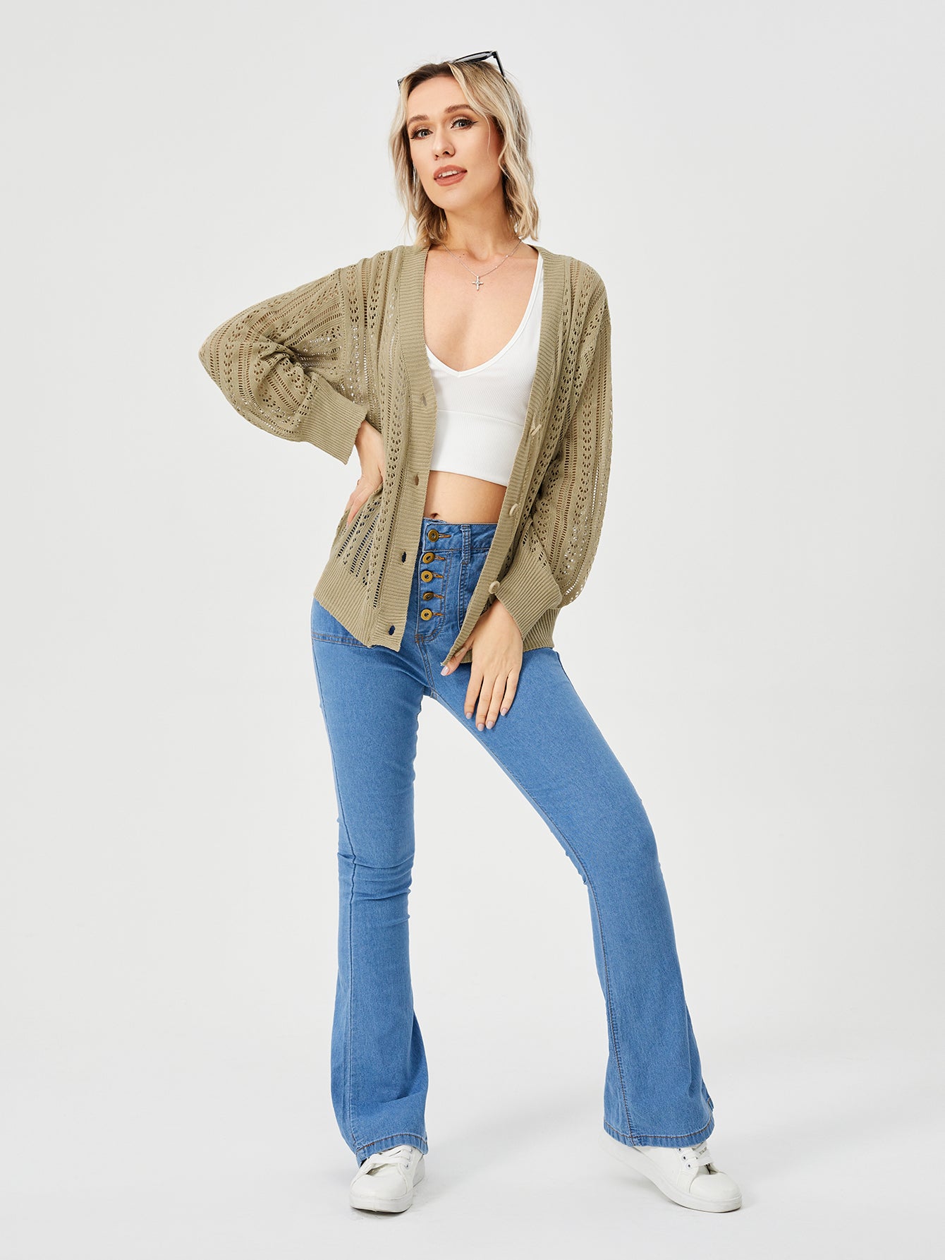 Women's Hollow Out Open Front Knit Lightweight Cardigan - Fashioinista