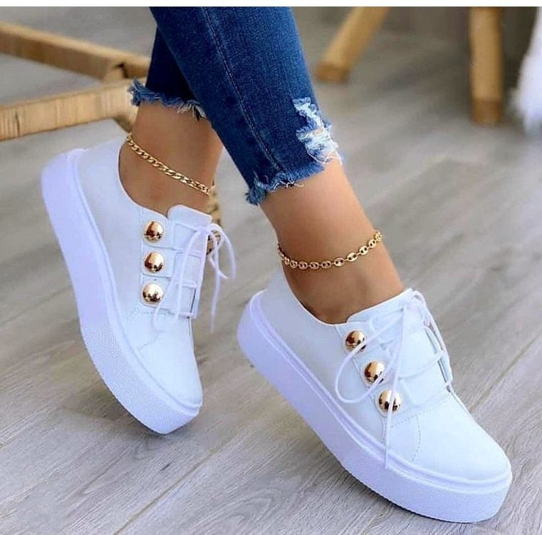 Lace-up Flats Sneakers Women Rivet Casual Shoes - Fashioinista