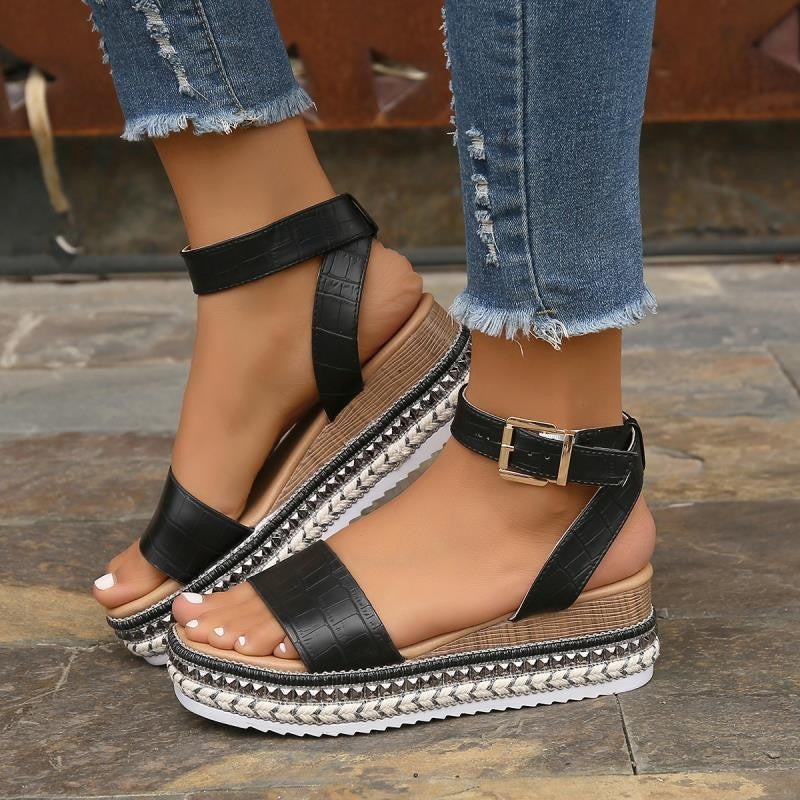 Summer Sandals Buckle Strap Hemp Wedges Platform Peep Toe Shoes Women - Fashioinista