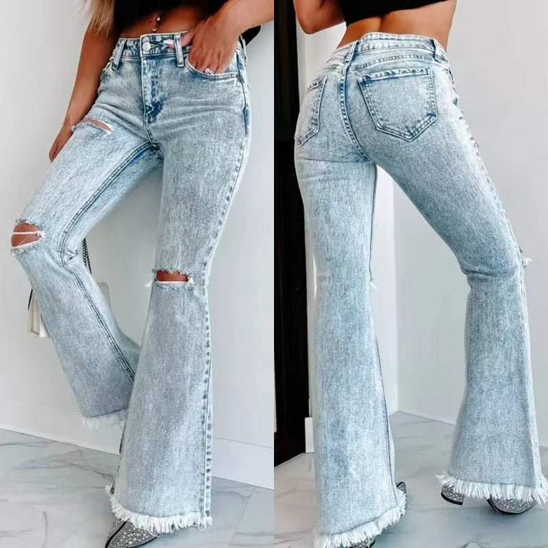 Women's Fashion Wash High Waist Ripped Jeans - Fashioinista