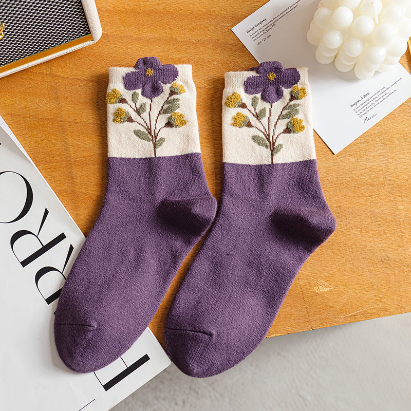 Purple Socks Women's Wool Cute College Style Warm