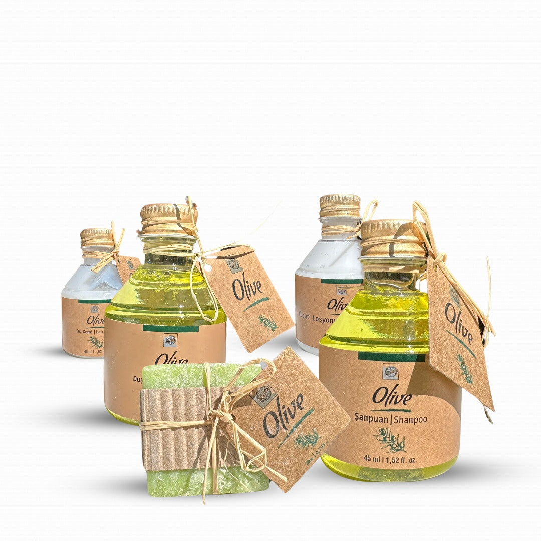 Roomsium  Olive 125 Piece Travel Size Toiletries Kit  Olive Blossom Scented Perfect For Vacation Rentals, Hotels, SPA