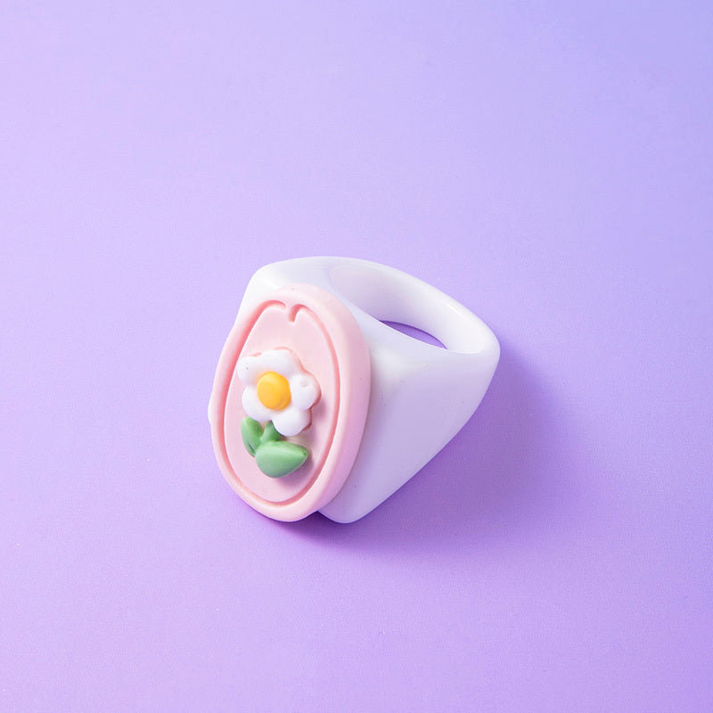 White Flower Acrylic Resin Rings For Women