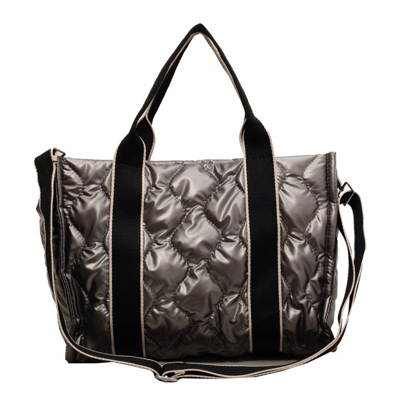 Rhombus Sewing Tote: Winter Down Shoulder Bag - Fashioinista