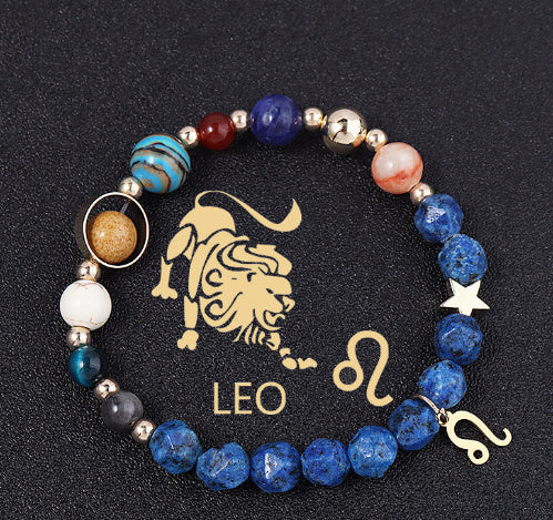 Twelve Constellations Bracelets Natural Stone Cut Surface Hemp Stone Eight Planets