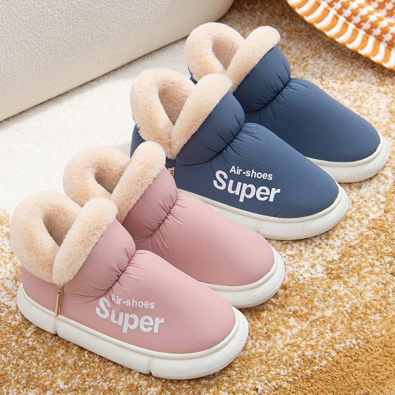 Warm House Shoes Plush Fleece High Back Heel Slippers Home Winter Warm Couple Shoes - Fashioinista