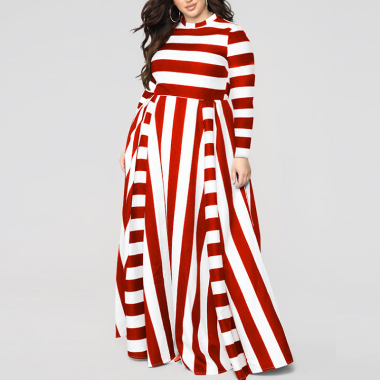 Loose Women\'s Dress Plus Size Striped Woman\'s Dress - Fashioinista