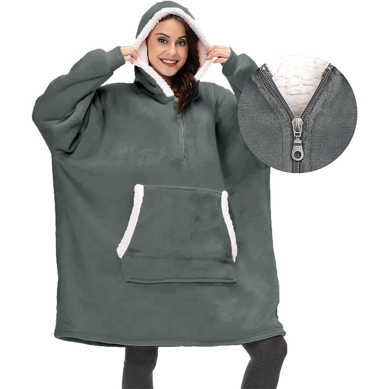 Wearable Zippered Hooded Slacker Blanket In Autumn And Winter - Fashioinista