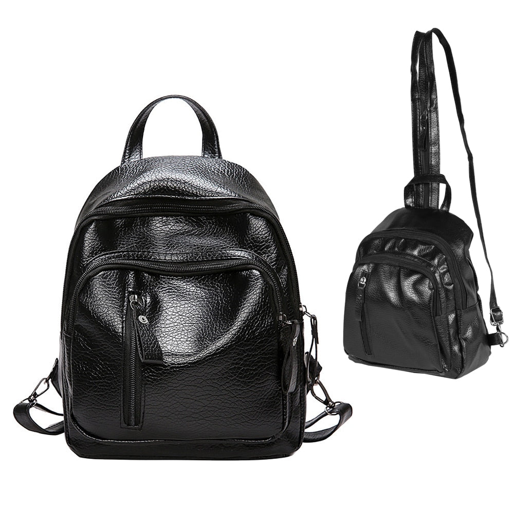 PU Leather Zipper Lady Schoolbag Anti Theft Backpacks Waterproof Shoulder Bag - Fashioinista