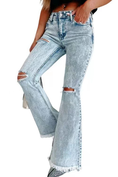 Women's Fashion Wash High Waist Ripped Jeans - Fashioinista