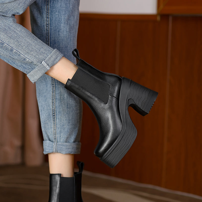 Women's Square Toe Chunky Heel Platform Ankle Boots - Fashioinista