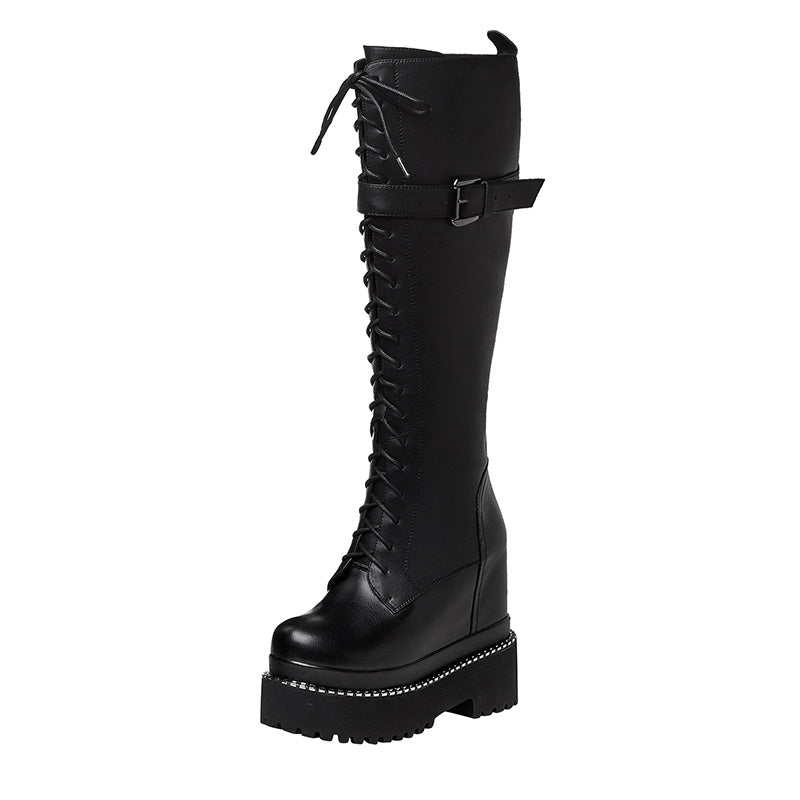 Black inner heightened Martin boots women 12cm super high heel - Fashioinista