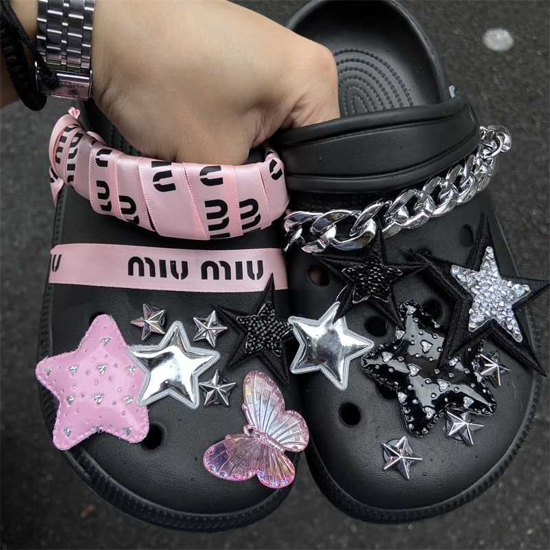 Star Plush Bright Shoes Buckle Hole Shoes Accessories - Fashioinista