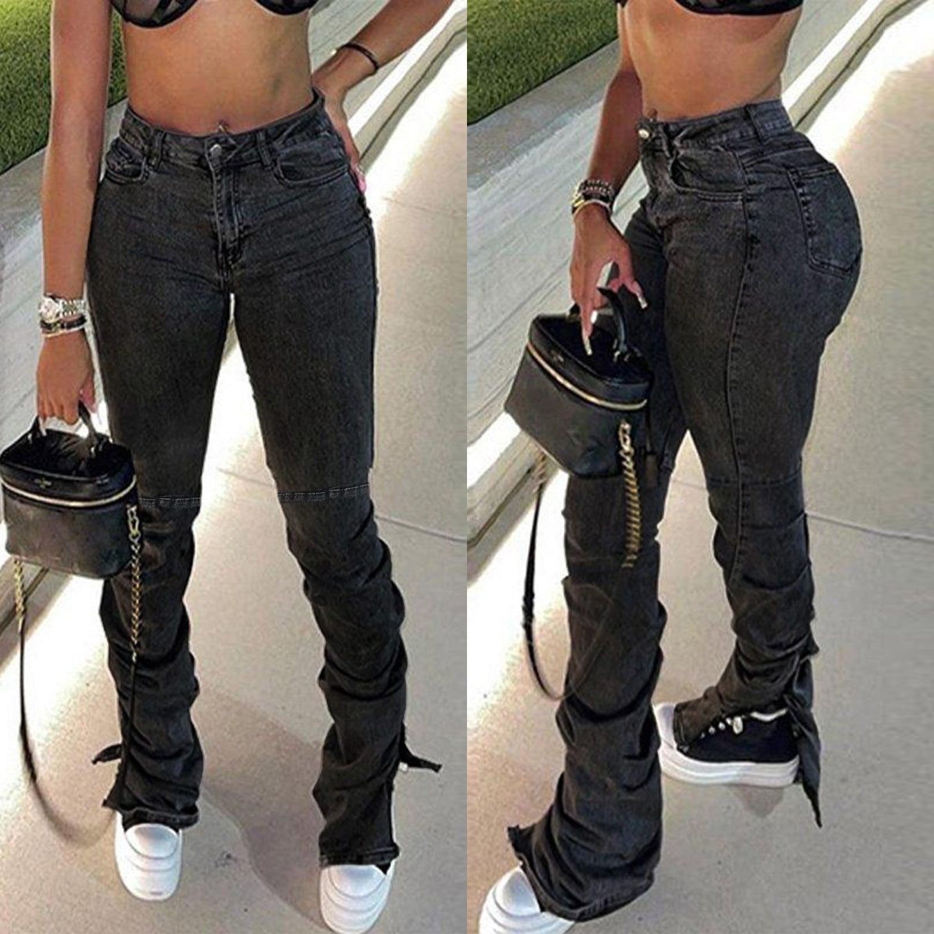 Women's Street Fashion Hem Slit Jeans - Fashioinista