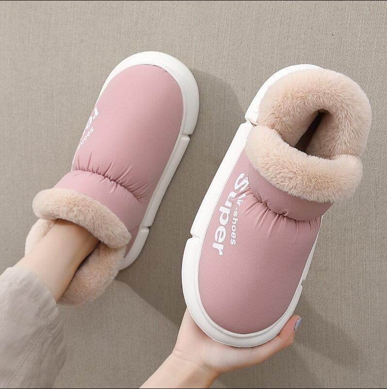 Warm House Shoes Plush Fleece High Back Heel Slippers Home Winter Warm Couple Shoes - Fashioinista