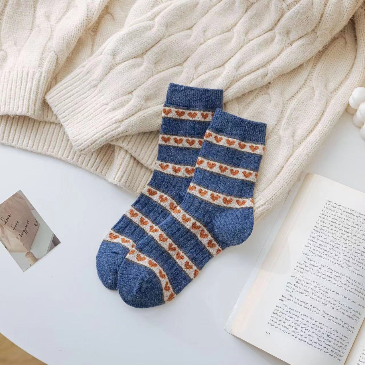 Socks Children's Autumn And Winter Thickened Wool Socks Love Flower Cashmere