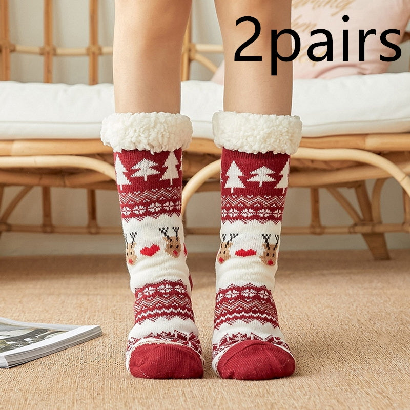 Thicken warm high tube plus velvet floor socks