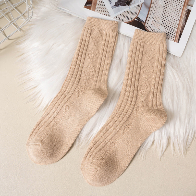 Double Needle Wool Warm Mid-calf Socks