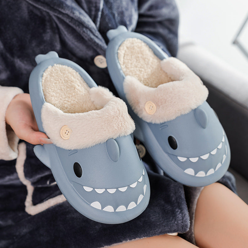 Winter Shark Shoes House Slippers With Button EVA Couple Slippers - Fashioinista