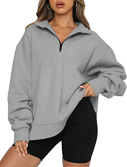 Women Sweatshirts Zip Turndown Collar Loose Casual Tops Clothes - Fashioinista