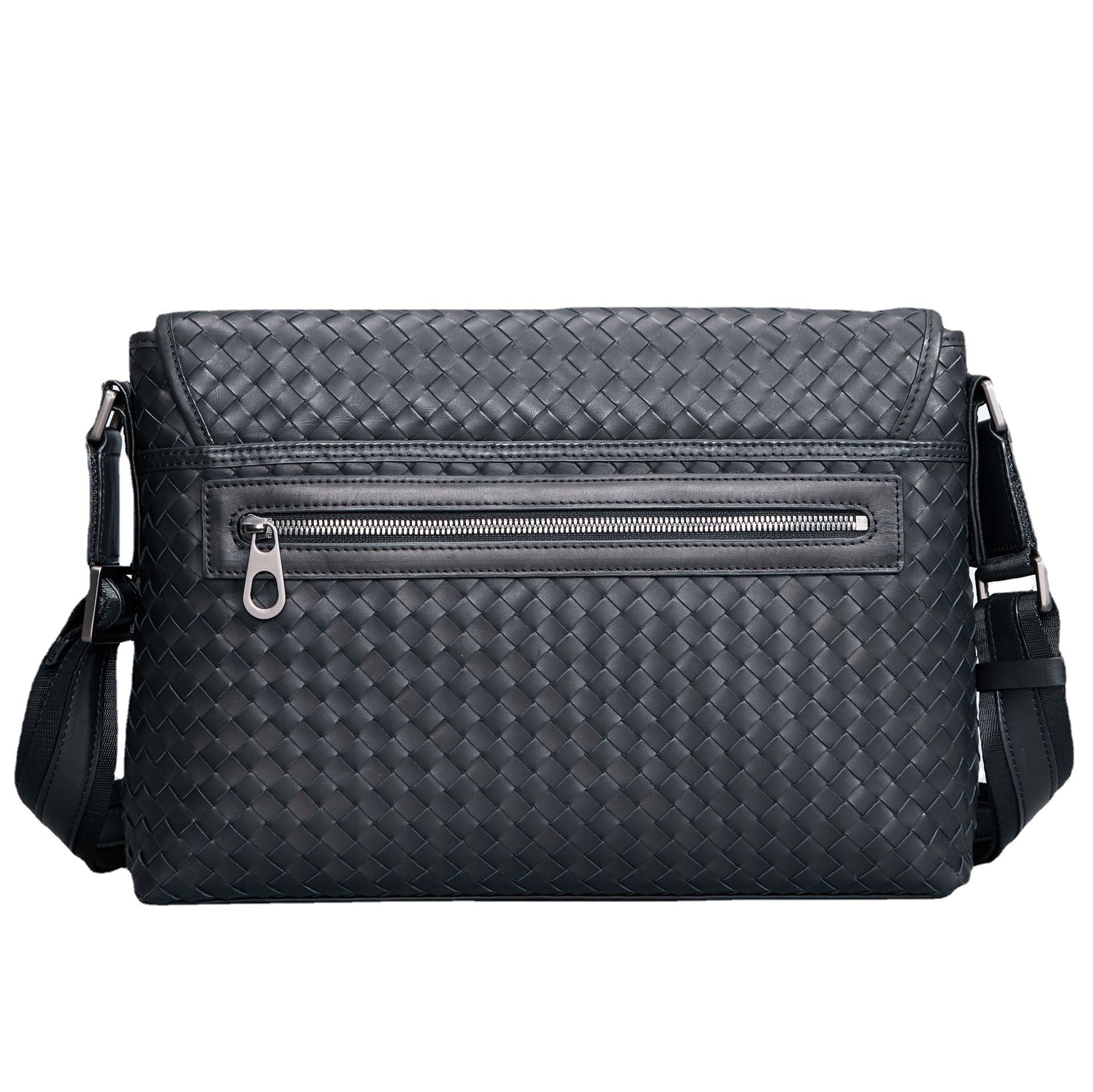 Men's Business Casual Leather Woven Messenger Bag - Fashioinista