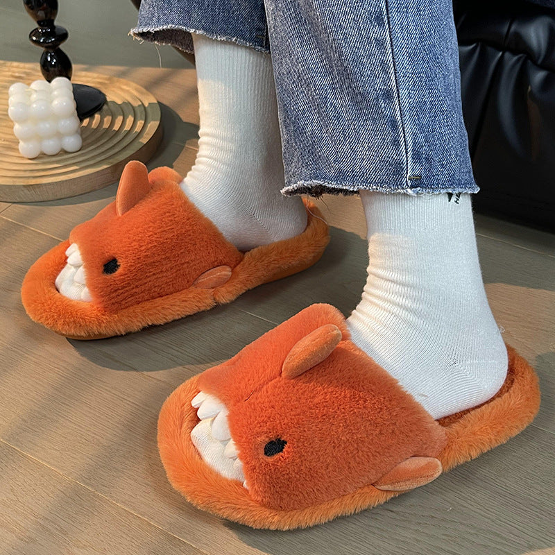 Shark Slippers Fluffy Slippers For Women Couple House Shoes Winter - Fashioinista