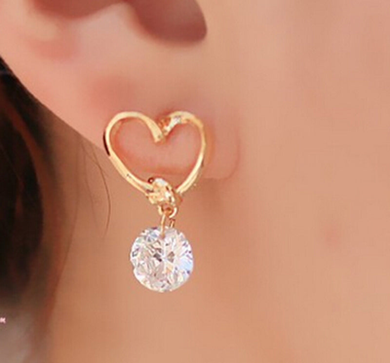 New Fashion Love Shiny Zircon Earrings Hypoallergenic Heart Earrings Simple Women Long Earrings Korean Jewelry - Fashioinista