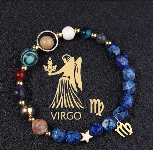 Twelve Constellations Bracelets Natural Stone Cut Surface Hemp Stone Eight Planets