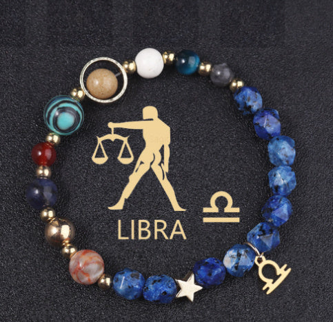 Twelve Constellations Bracelets Natural Stone Cut Surface Hemp Stone Eight Planets