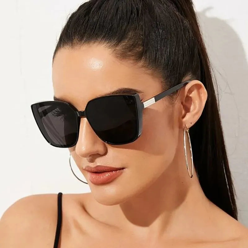 Brand Designer Cat Eye Sunglasses Woman Vintage Black Mirror Sun Glasses For Fashion Big Frame Cool Sexy Female Oculos - Fashioinista