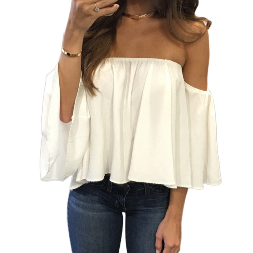 Stylish Off-Shoulder Blouse: Bell Puff Sleeves - Fashioinista