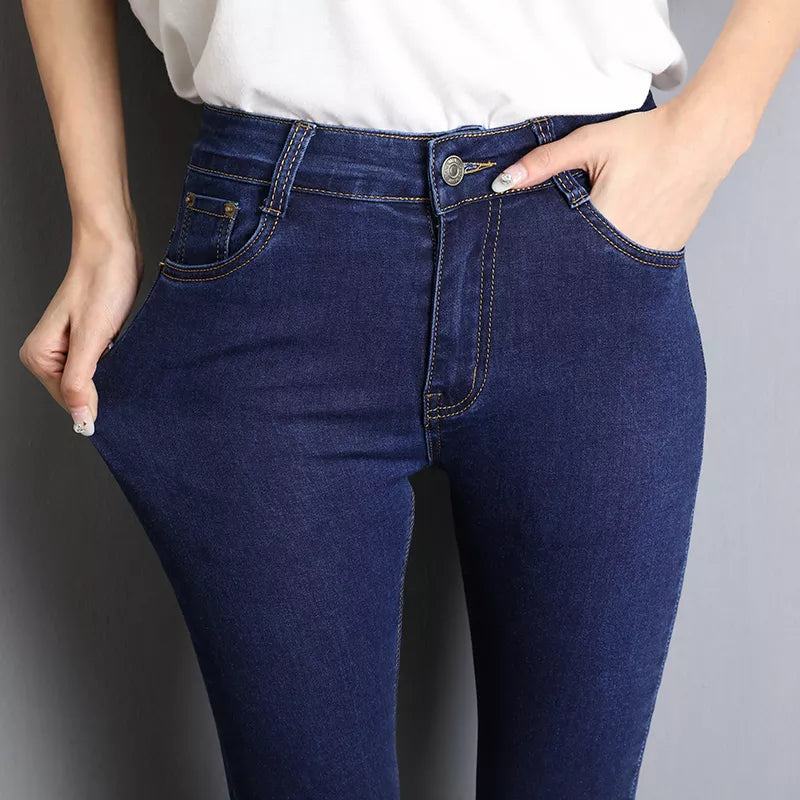 Women's High Waist Elastic Jeans | Stylish Mom Jeans - Fashioinista