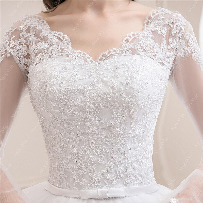 Luxury V-Neck Wedding Dress with Full Sleeves - Fashioinista