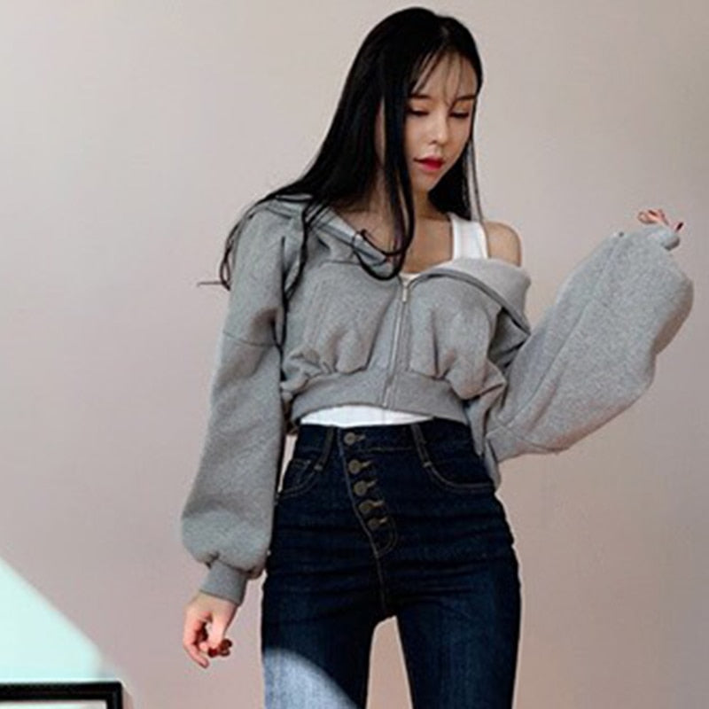 Stylish Long Sleeve Crop Top Sweatshirt - Fashioinista